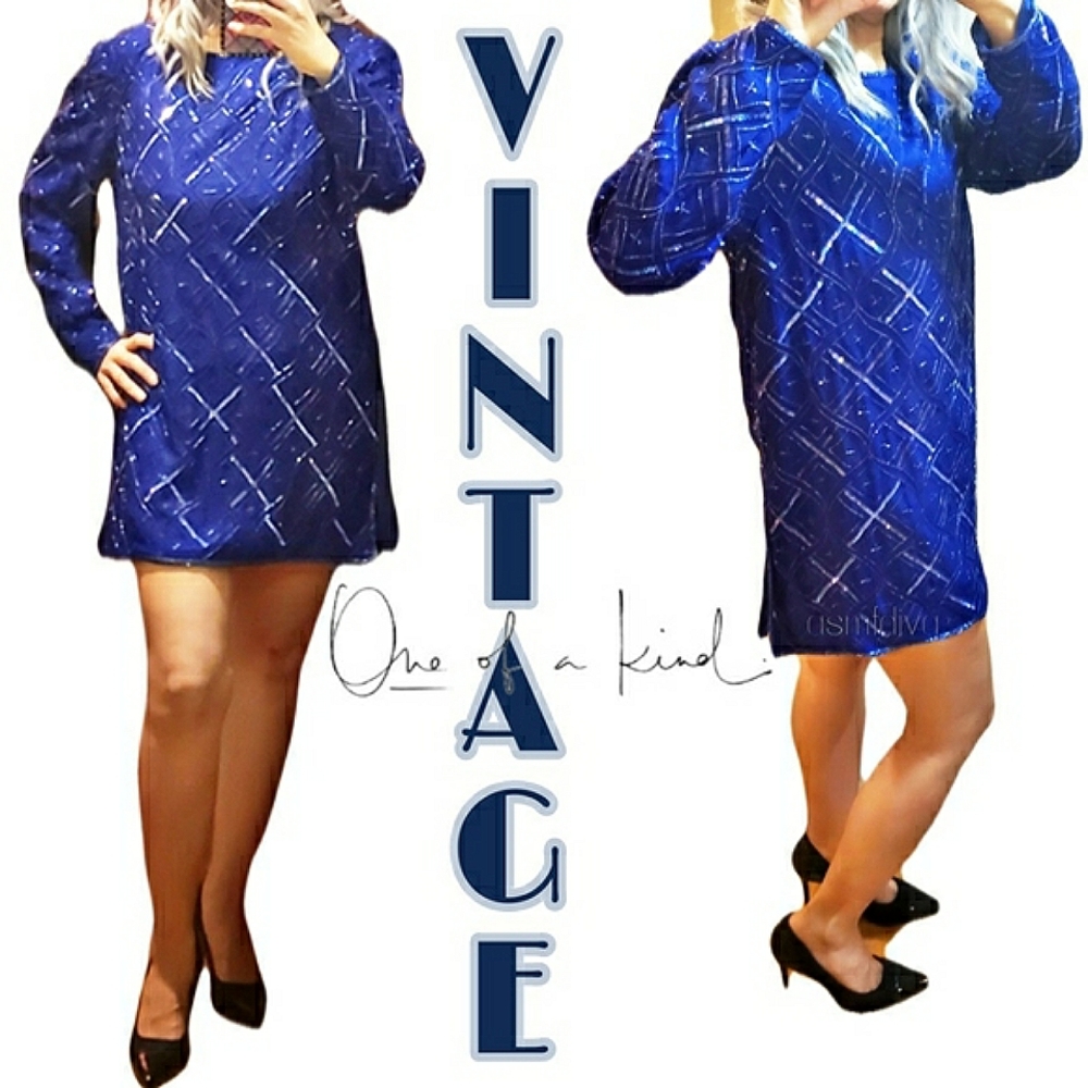VINTAGE 80'S-NIGHT VOGUE Tunic or Mini 100% SILK Beaded Dress
